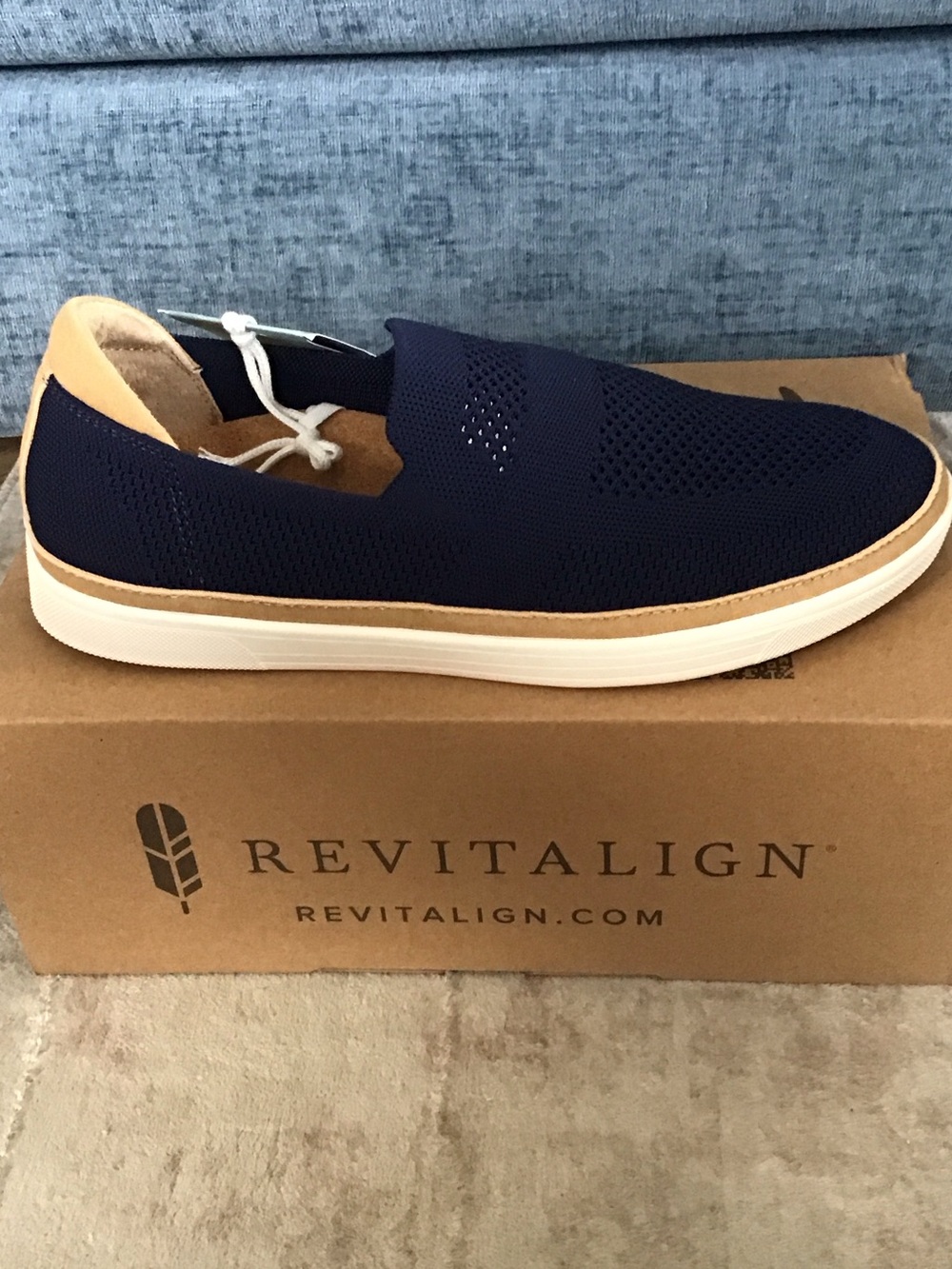 REVITALIGN Navy Mariner Soho Knit Slip-On with Tan Accent and White Sole 8W